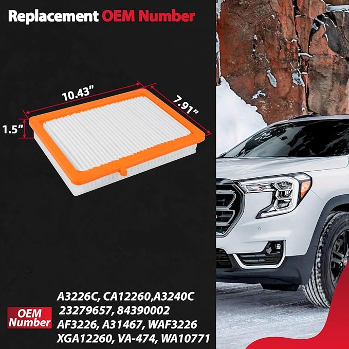 Engine Air Filter Fit for 2018-2025 Chevy Equinox/ 2018-2024 GMC Terrain CA12260 A3226C A3240C 23279657