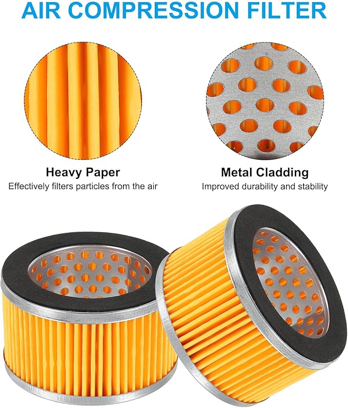 PATIKIL 3.2 x 2 Inch Air Compressor Intake Paper Filter 4 Pack Piston Type Air Filter Elements Replacement for Blowers Generators Filter Particles to Reduce Noise, Yellow