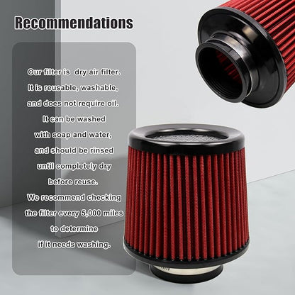RYANSTAR RACING 76mm 3" High Flow Round Tapered Cone Cool Air Filter Cleaner with Top Filter Design Short 163mm tall