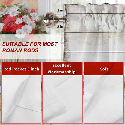 Happy Valentine's Valance Curtains for Kitchen, Day Gnomes Love Heart on Rustic Wood Grain Privacy Rod Pocket Valance Curtain, Light-Filtering Window Treatment for Bedroom Bathroom, 60"x14"