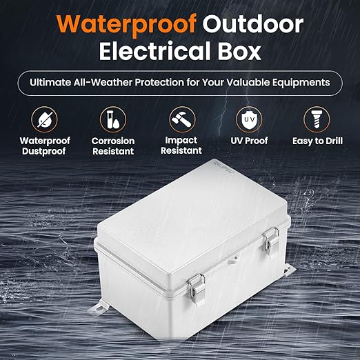 QILIPSU Waterproof Junction Box IP67 Outdoor Plastic Electrical Project Enclosure Weatherproof with Mounting Plate, Wall Brackets, Hinged Grey Cover 11.8"x7.9"x6.7"