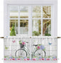 Spring Tier Curtains, Bicycles Botanical Rose Leaves Butterfly Wood Grain Light Filtering Kitchen Curtains, 2Pcs Rod Pocket Half Window Treatments Panels for Sink Cafe Cabinet Camper 27.5x24 Inches