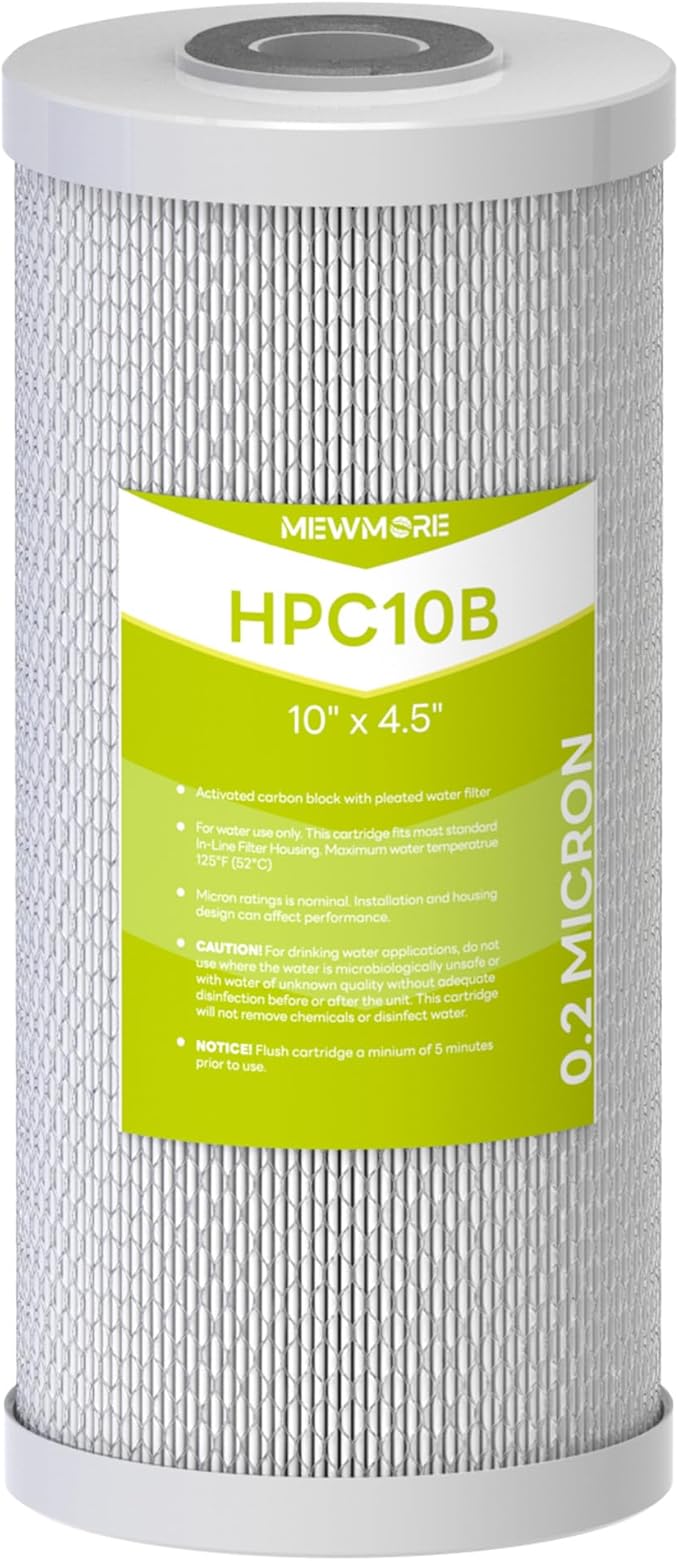 0.2 Micron 10" x 4.5" Water Filter with Pleated Polyester & Activated Carbon Block Composite Water Filter, Compatible with HHB10 and 10" Big Housings for Whole House, RVs, Boats - 1 Pack