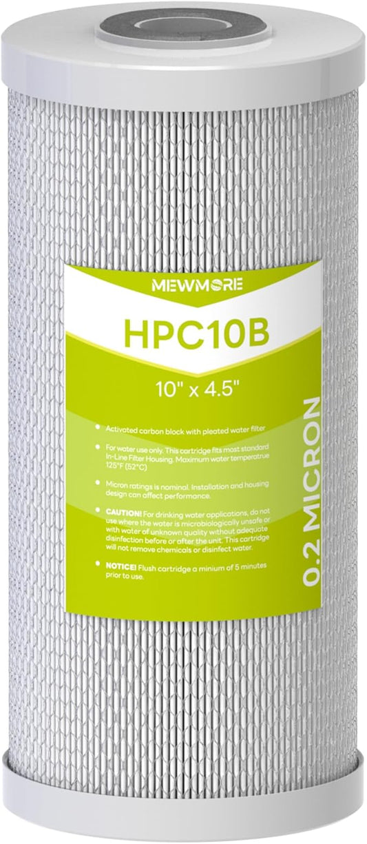 0.2 Micron 10" x 4.5" Water Filter with Pleated Polyester & Activated Carbon Block Composite Water Filter, Compatible with HHB10 and 10" Big Housings for Whole House, RVs, Boats - 1 Pack