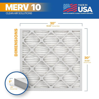 BNX TruFilter 20x20x1 MERV 10 (4-Pack) AC Furnace Air Filter - MADE IN USA - Pleated Air Conditioner HVAC AC Furnace Filters - Removes Odor, Mold, Bacteria, Smoke