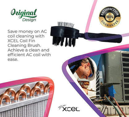 XCEL Advanced HVAC Coil Cleaning Fin Brush for AC Evaporator and Condenser Coils – HVAC Coil Cleaner | Stainless Steel Pins - Improve HVAC Efficiency, Easy AC Maintenance - Double Sided