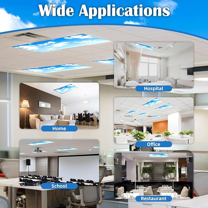 Fluorescent Light Covers - Classroom Covers for Ceiling Lights, 1 PCS 4 x 2 Feet Magnetic Light Filters, Classroom, Office Decor (Blue Skies & White Clouds)