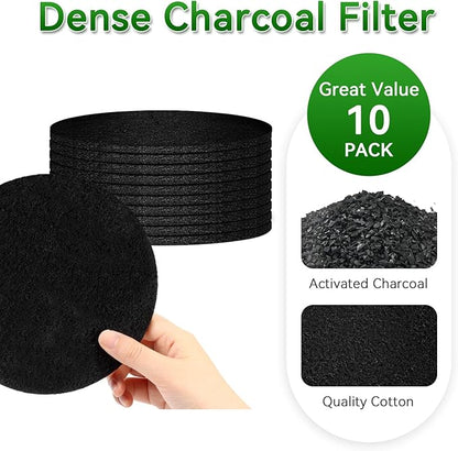 10 Pack Charcoal Filters for Compost Bucket, Compost Filters for Countertop Bin, Odor-Absorbing Activated Charcoal Replacement for Kitchen, Home Bucket Compost Bin Refill, 6.7 Inch