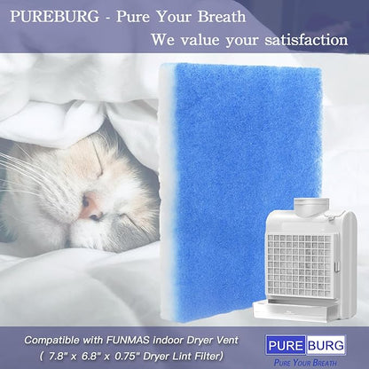PUREBURG Replacement Dryer Filter Compatible with FUNMAS indoor Dryer Vent,12-Pack 7.8" x 6.8" x 0.75" Dryer Lint Filter