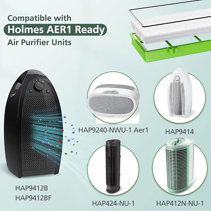 HAPF300AHD-U4R True HEPA Filters Replacement for Holmes AER1 Air Purifier, Parts # HAPF300AH-U4R, HAP242-NUC, 4 True HEPA + 8 Pre Filter