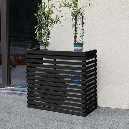 Wood Air Conditioner Fence Screen - Hide Outdoor Unit Stylishly with Tall Weatherproof Shutters Central Air Conditioner Covers (Black L105Xw45Xh95Cm)