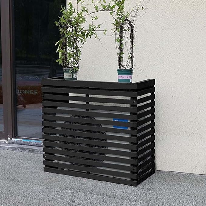 Wood Air Conditioner Fence Screen - Hide Outdoor Unit Stylishly with Tall Weatherproof Shutters Central Air Conditioner Covers (Black L120Xw60Xh105Cm)