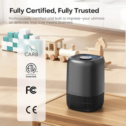 Air Purifiers for Office with H13 Quiet HEPA Filter Up to 1076 Ft² for Pet Family, Pollen, Smoke, Compact Air Cleaner with 3 Speeds, Timer, Aroma Quiet, 360°Intake, for Home Bedroom, Black