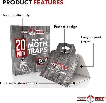 20 Pack Pantry Moth Traps - Safe and Effective for Food and Cupboard - Glue Traps with Pheromones for Pantry Moths - Trap a Pest
