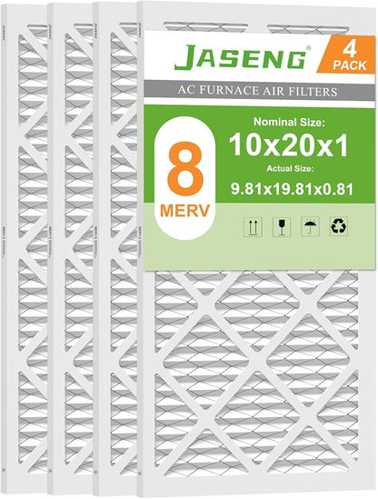 Furnace Filters 10x20x1 MERV 8, MPR 600, Air Filter (4 Pack) for HVAC, AC Furnace - Actual Size: 9.75"x19.75"x0.75"