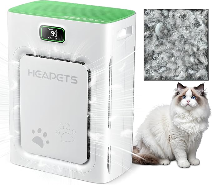 Pet Air Purifier for Home Large Room 2500 sq ft, H13 HEPA Washable Double-Sided Filter, Air Cleaner for Pet Hair Dander Odor Allergies Pollutant Smoke Dust, PM2.5 Air Quality Monitor, Auto Mode, Green