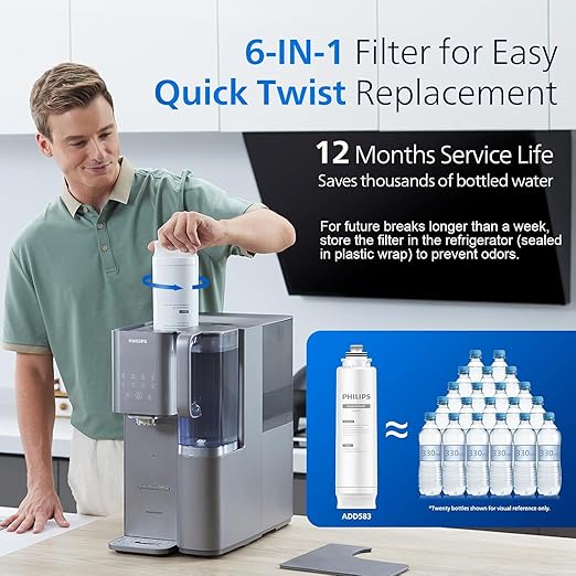 Reverse Osmosis Water Filter Countertop ADD6928DG/37, Cold & Hot Water Dispenser, 6 Stage RO Water Filtration System Purifier Dispenser with UV Light, 6 Temperature, NSF/ANSI 372 Certified,TDS Monitor