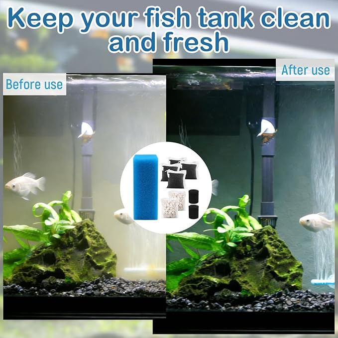 Aquarium Media Maintenance Kit Replacement for Fluval AC110 Power Filter, Includes 1 Blue Foam Filters, 2 Intake Strainer Sponge,2Pack Ceramic Rings and 4 Pack Activated Carbon