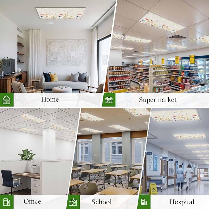 Fluorescent Light Covers for Ceiling Lights Spring Poppy Floral Magnetic Light Filters 4 Pack 4x2 ft Wildflower Vintage Ceiling Lights Cover for Classroom Office School Home Drop Lamp Decor