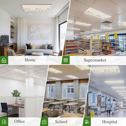 Fluorescent Light Covers for Ceiling Lights Spring Poppy Floral Magnetic Light Filters 3 Pack 4x2 ft Wildflower Vintage Ceiling Lights Cover for Classroom Office School Home Drop Lamp Decor