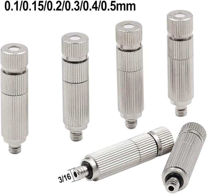 Haueeschoen 80pcs Brass Misting Nozzle Kit for Cooling System, High Pressure 3/16" Threaded Mister Nozzles, Anti-drip Fogging Spray Head for Landscaping, Air Humidification, Spraying Disinfection