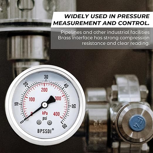 0-60 Psi Glycerin Liquid Filled Low Pressure Gauge, 2.5" Dial Size, 1/4" G Back Mount, 304 Stainless Steel Case, for Water Pipe, HVAC, Water Oil Air Pressure Test