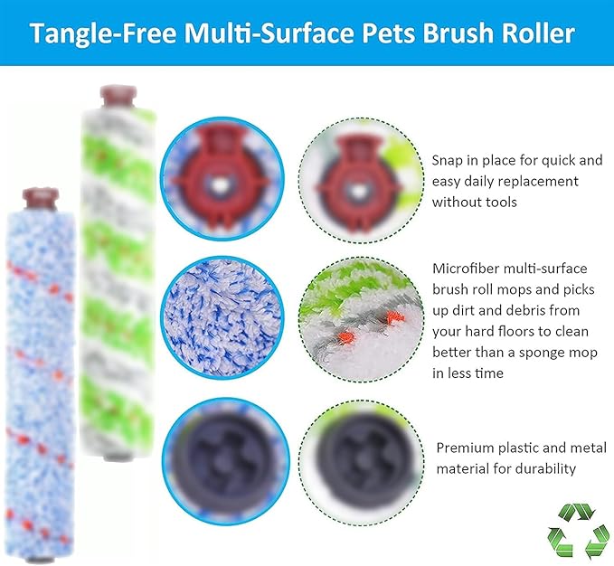 for Bissell CrossWave Pet Pro 2306A CrossWave 1785 Series Replacement Part 1 Pack 2460+1 Pack 1868 Multi-Surface Pet Pro Cleaner Brush Rolls Tangle-Free+4 Pack 1866 Vacuum Filter Part 1613568