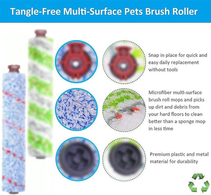 for Bissell CrossWave Pet Pro 2306A CrossWave 1785 Series Replacement Part 1 Pack 2460+1 Pack 1868 Multi-Surface Pet Pro Cleaner Brush Rolls Tangle-Free+4 Pack 1866 Vacuum Filter Part 1613568
