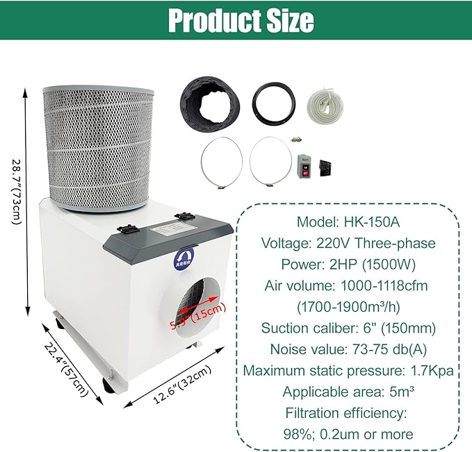 Oil Mist Collector 220V Three-phase High Airflow Mechanical CNC Oil Mist Filter 1000-1117CFM Industrial Smoke Purifier Designed for CNC Machining Centers 1500W