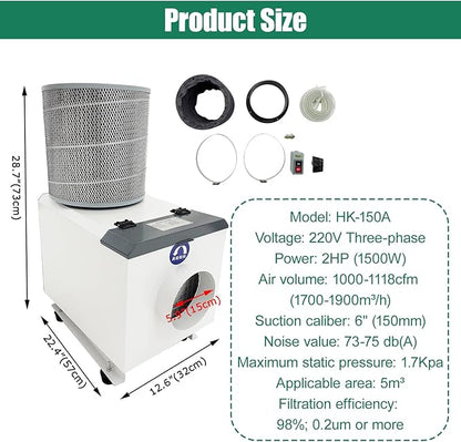 Oil Mist Collector 220V Three-phase High Airflow Mechanical CNC Oil Mist Filter 1000-1117CFM Industrial Smoke Purifier Designed for CNC Machining Centers 1500W