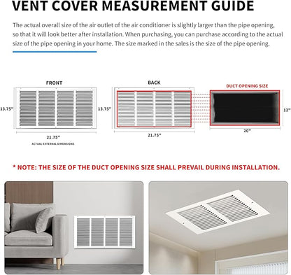 20x12 Return Air Grille(Duct Opening Size),Air Return Vent Cover,Flat Vent Cover,Rejillas De Aire Acondicionado para Casa,Return Air Grilles,Outer Dimensions:21.75"Wx13.75"H(20"Wx12"H, Duct Opening)