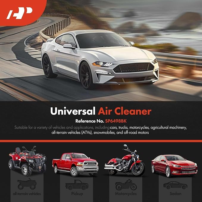 A-Premium Universal 12" Oval Black Air Cleaner Filter Assembly - 8-3/8 "x 2", Oval Black, Full Finned Air Cleaner - Fit For 5-1/8" carburetor neck