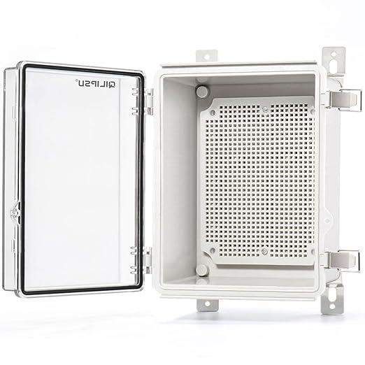 QILIPSU Outdoor WiFi Enclosure, 8.6"x6.7"x4.3" Waterproof Electrical Junction Box, Clear Plastic Hinged Cover IP67 Weatherproof for Solar Projects Network Router Led Control