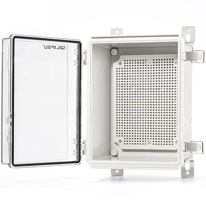 QILIPSU Outdoor WiFi Enclosure, 8.6"x6.7"x4.3" Waterproof Electrical Junction Box, Clear Plastic Hinged Cover IP67 Weatherproof for Solar Projects Network Router Led Control