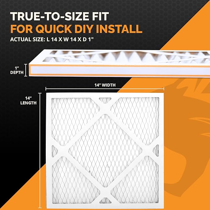 Tiger Tough 14x14x1 Air Filter MERV 8 MPR 600-800, High-Performance Pleated HVAC AC Furnace Filter Replacement for Home, 12-Pack