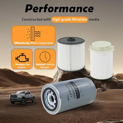 Fuel Filter Water Separator and Oil Filter Set Fit for 2019-2024 Dodge Ram 2500 3500 4500 5500 6.7L Cummins Diesel Engines Replaces# 68436631AA 68157291AA 5083285AA