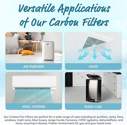 Breathe Naturally Universal Cut To Fit Activated Carbon Air Filter - Replacement Charcoal Air Filters - Carbon Filter Sheet for Air Purifier, Vent Filters & More - Made in USA (Pack of 2, 16x48)