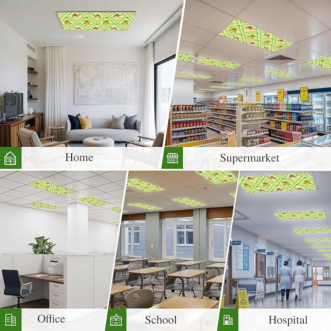 1 Pack Fluorescent Light Cover, Desert Sand Camels Light Covers for Ceiling Lights, Palm Trees Tropical Plants Polka Dot Yellow Magnetic Lights Filters Ceiling Shade for Classroom/Office - 4 x 2 Feet
