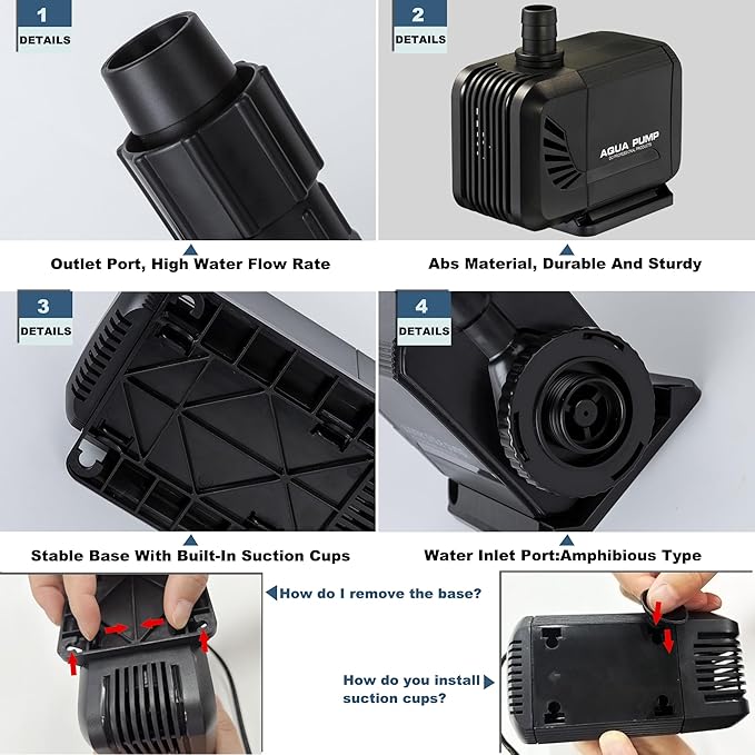 900 GPH 45W Submersible Water Pump and 10 FT Tube for POND BOSS 8 inch Wide Weir Waterfall Spillway Waterfall Box