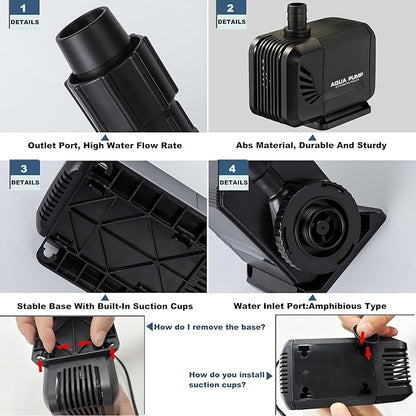 900 GPH 45W Submersible Water Pump and 10 FT Tube for POND BOSS 8 inch Wide Weir Waterfall Spillway Waterfall Box
