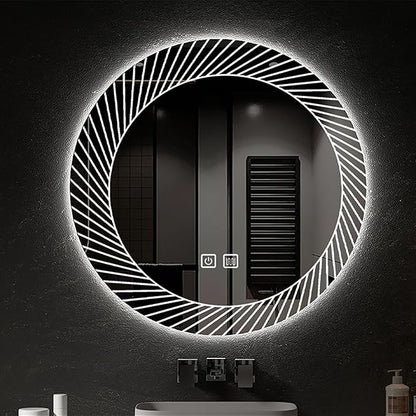 31.5 Inch LED Round Bathroom Mirror,Wall Mounted Multifunction Bathroom Vanity Mirror with Led Three-Color Light and Demister Pad, Circular Wall Mounted Vanity Mirror for Home Bathrooms,Shopping Malls