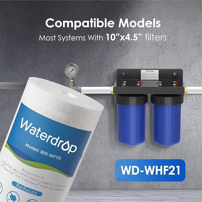 Waterdrop Whole House Sediment Water Filter, 10" x 4.5", Replacement for Pentair Pentek DGD-5005, GE® GXWH40L, GXWH35F, Culligan® RFC-BBSA, 3M® Aqua-Pure® AP810, 5 Micron, Pack of 2