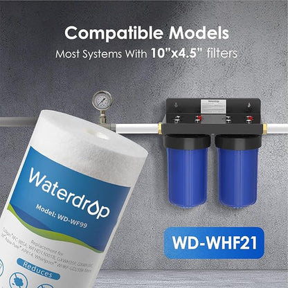 Waterdrop Whole House Sediment Water Filter, 10" x 4.5", Replacement for Pentair Pentek DGD-5005, GE® GXWH40L, GXWH35F, Culligan® RFC-BBSA, 3M® Aqua-Pure® AP810, 5 Micron, Pack of 2