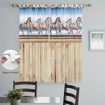 Western Horse Living Room Curtains 96 Inch Length, Window Curtains Tab Top, Farmhouse Wooden Grain Vintage Cowboy Barn Door Light Filtering Window Treatments Drapes 52"x96" 2 Panel