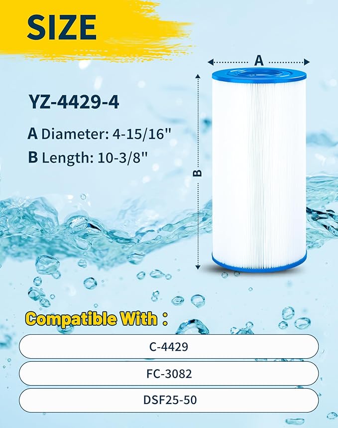 4429 Spa Filter Cartridge Replaces for Unicel C-4429, DSF25-50, FC-3082, Nemco 30, Darlly 40302, 30 sq.ft Hot Tub Filter, 4 Pack