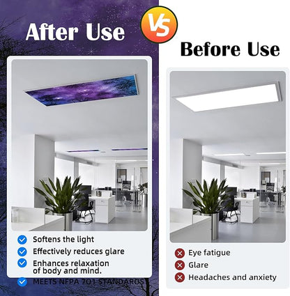 Fluorescent Light Covers - Classroom Covers for Ceiling Lights, 1 PCS 4 x 2 Feet Magnetic Light Filters, Classroom, Office Decor (Forests & Starry Sky)