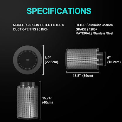 Air Carbon Filter 4 Inch ,Smellines Control Removes 3X More Odors Contaminants. Australian Virgin Charcoal, Carbon Filter for Grow Tent, Hydroponics, Pre-Filter Included (4inch)