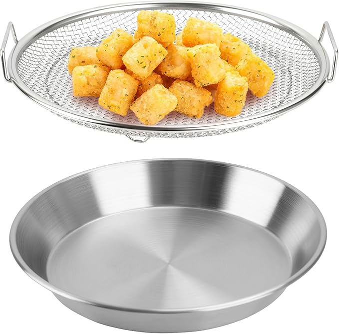 Oil Filter Tray, Stainless Steel Kitchen Oil Filter Tray with Mesh Filter Basket Colanders with Handle Air Fryer Accessories for Frying Cooking (8.66 in)