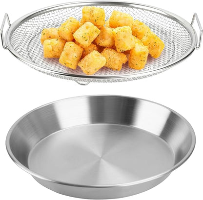 Oil Filter Tray, Stainless Steel Kitchen Oil Filter Tray with Mesh Filter Basket Colanders with Handle Air Fryer Accessories for Frying Cooking (8.66 in)