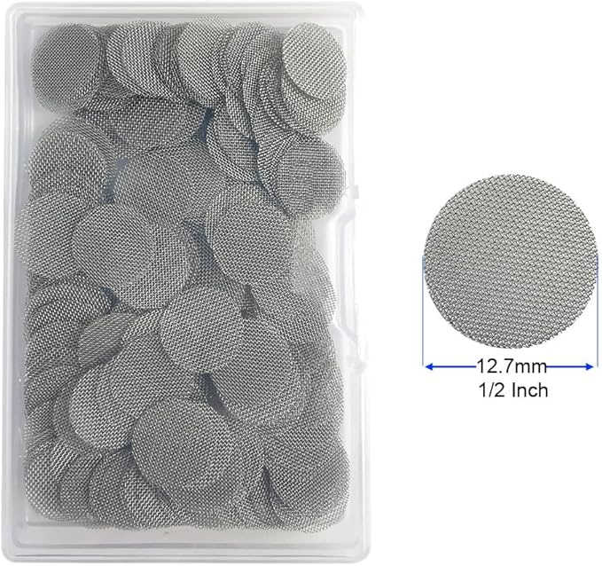 210pcs Stainless Steel Pipe Filters, 12.7mm Smoking Screens Pipe, Silver Mesh Screens Gauzes Filter with Storage Box